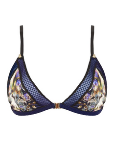 Printed bralette with gold hardware.